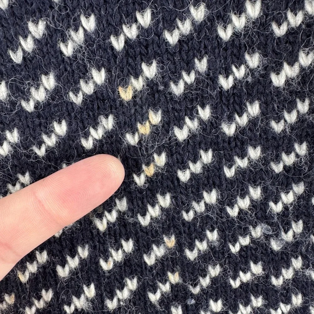 Vintage LL Bean Sweater Mens Medium Blue Birds Eye Wool Rayon Fisherman Norway - Picture 4 of 13